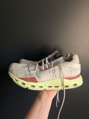 On Running Women’s Cloudtec Athletic Shoes in Off-White, Coral & Lime